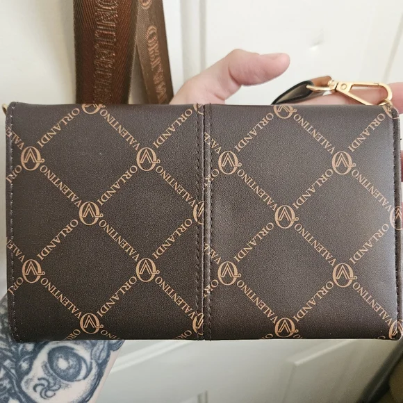 Valentino Dark and Light Brown Crossbody Wallet Purse Bag - Picture 3 of 6